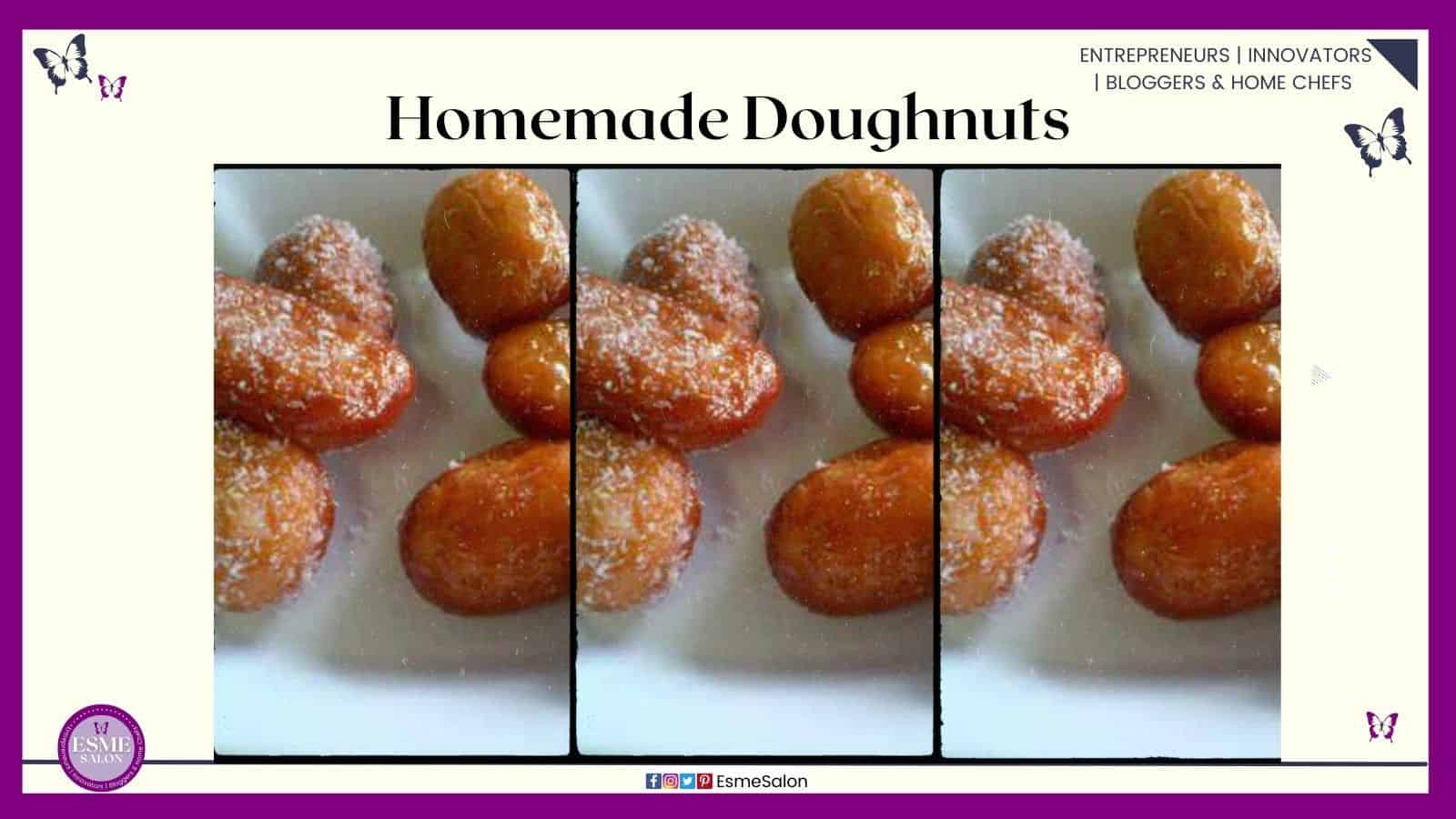 an image of Homemade Doughnuts some covered additionally with coconut