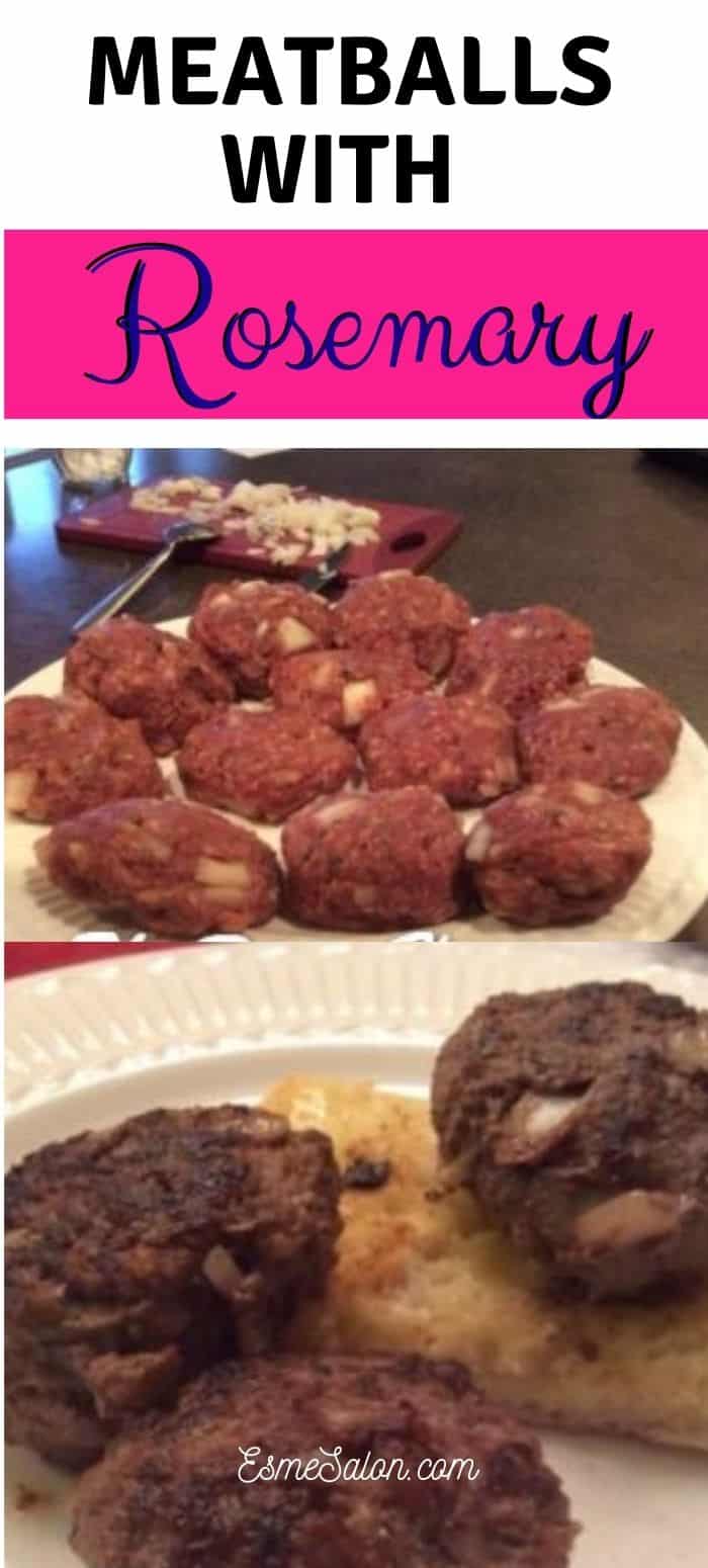 Raw meatballs on a white plate and also 3 cooked meatballs and served on a slice of toast