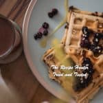Choc Chip Blueberry Vegan Waffles with fresh blueberries on top