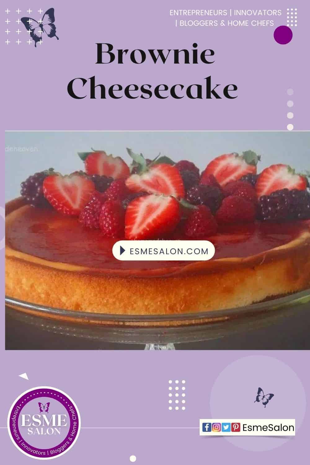 Brownie Cheesecake with strawberries as topping