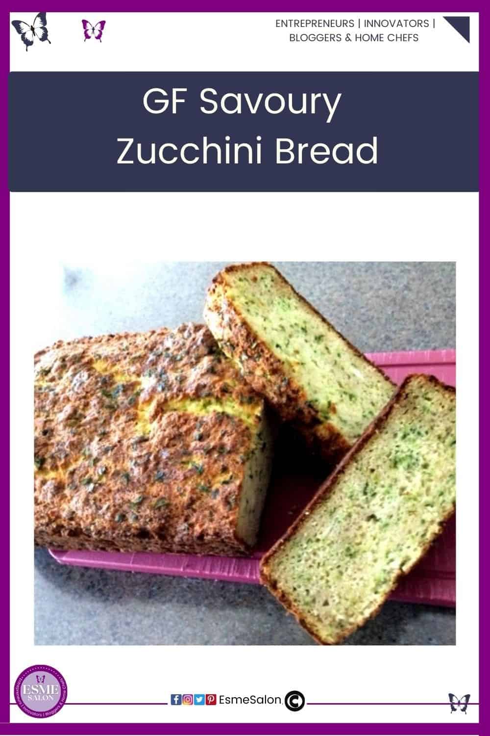 an image of a sliced GF Savoury Zucchini Bread on a red cutting board