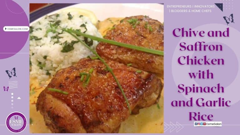 Chive and Saffron Chicken with Spinach and Garlic Rice