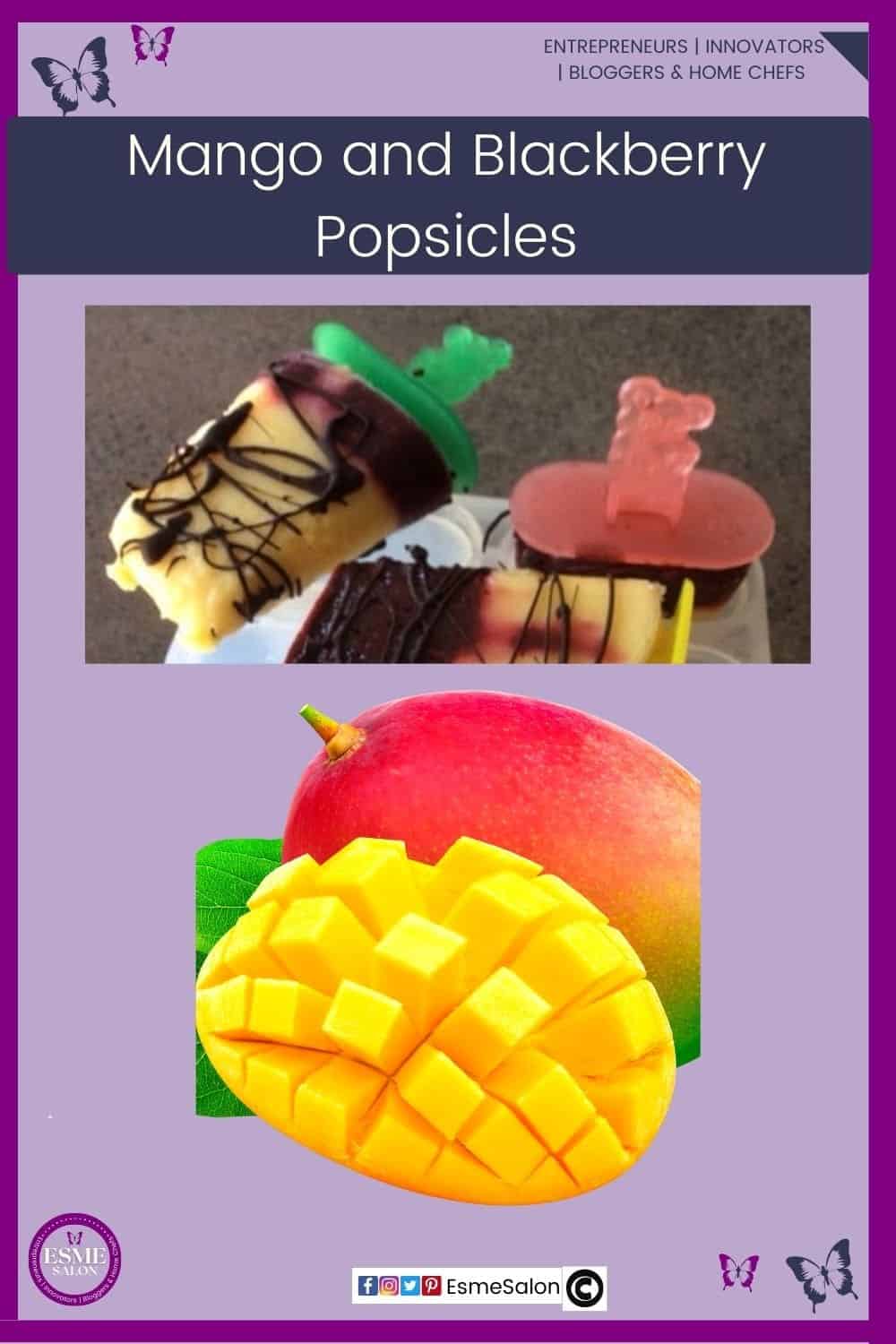 an image of 3 Mango and Blackberry Popsicles