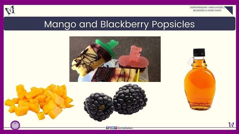 an image of 3 Mango and Blackberry Popsicles