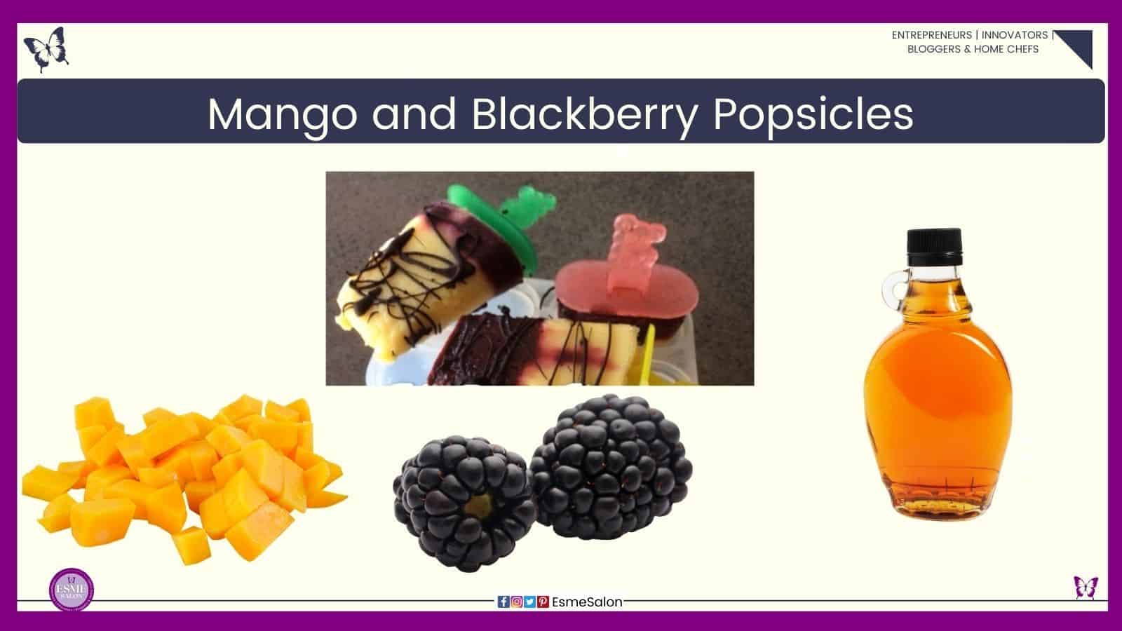an image of 3 Mango and Blackberry Popsicles