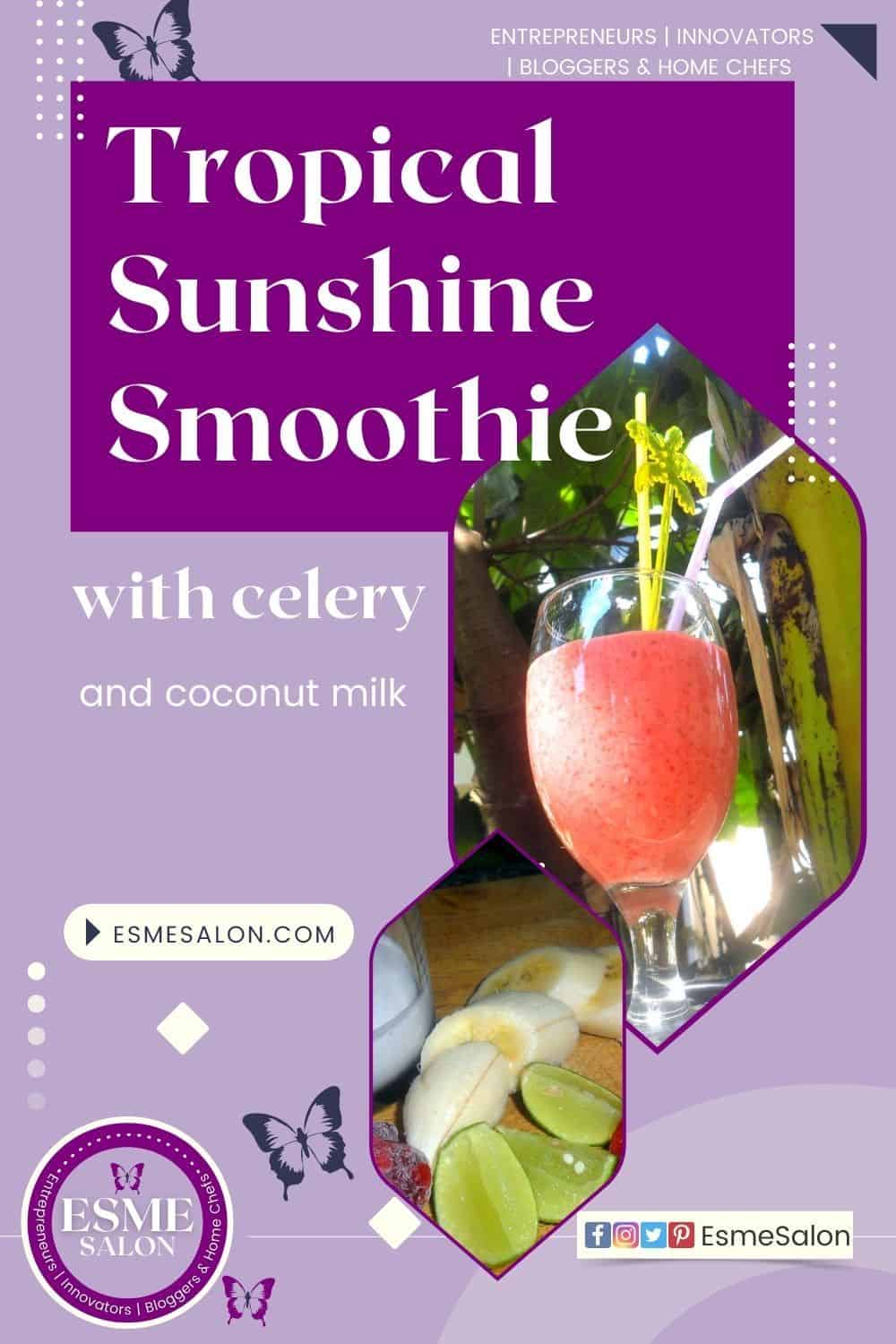 Tropical Sunshine Smoothie with celery sticks and coconut milk