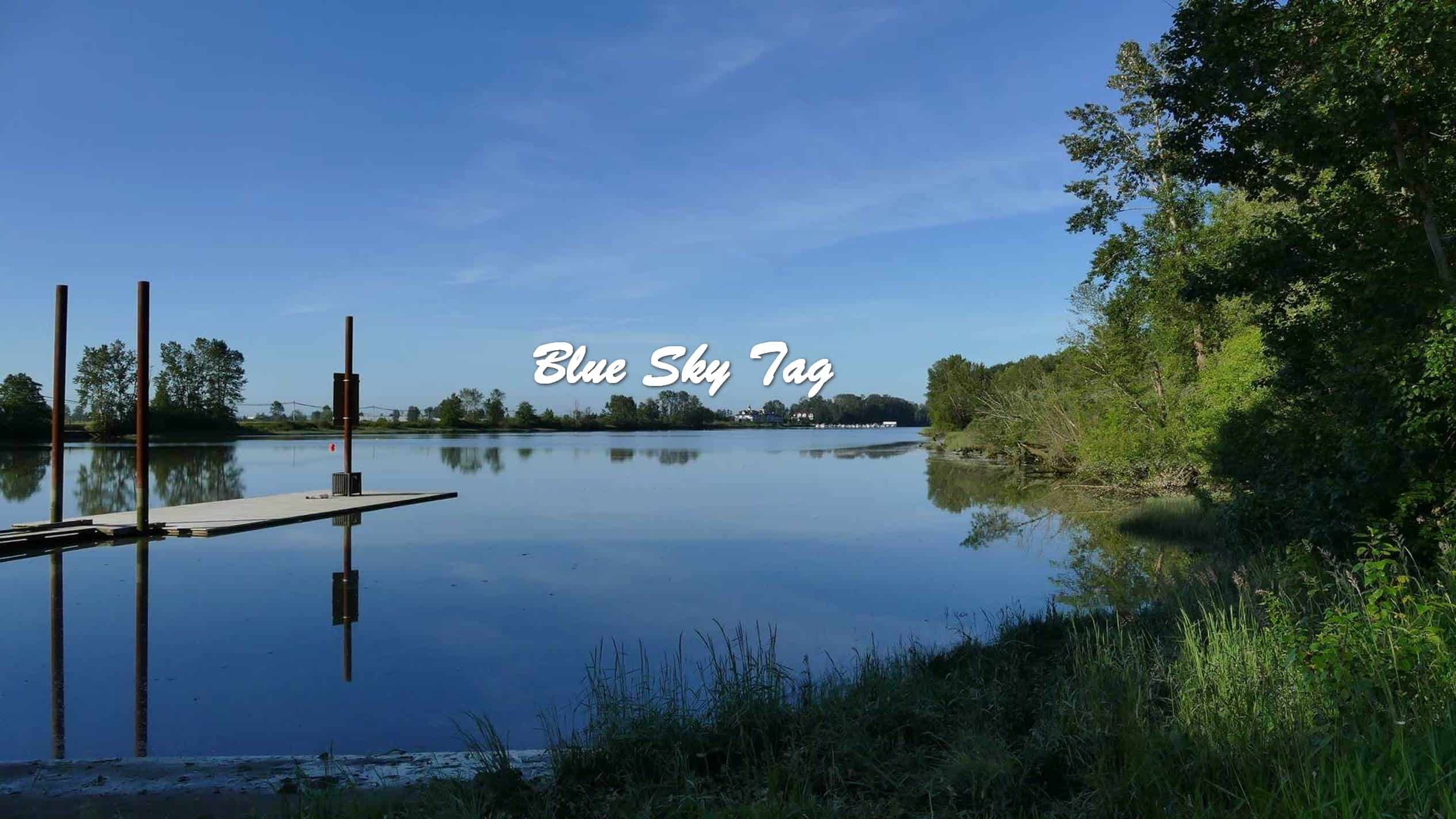 A Blue Sky seen over a dam and green glassland