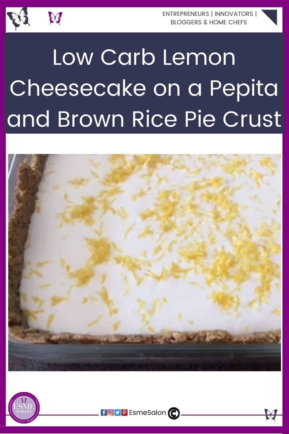 an image of the entire Low Carb Lemon Cheesecake on a Pepita and Brown Rice Pie Crust