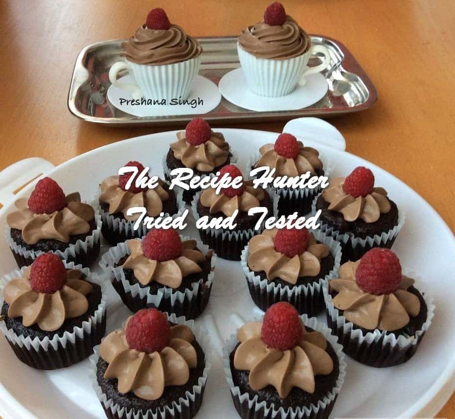 an image of small Chocolate Cupcakes with chocolate and cream cheese ganache