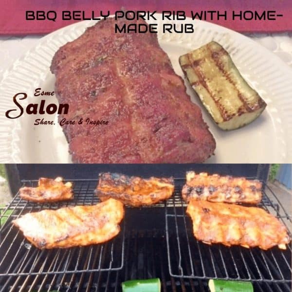 BELLY PORK RIB WITH HOME-MADE RUB AND PREPARED ON THE BBQ WITH ZUCCHINI ON THE SIDE