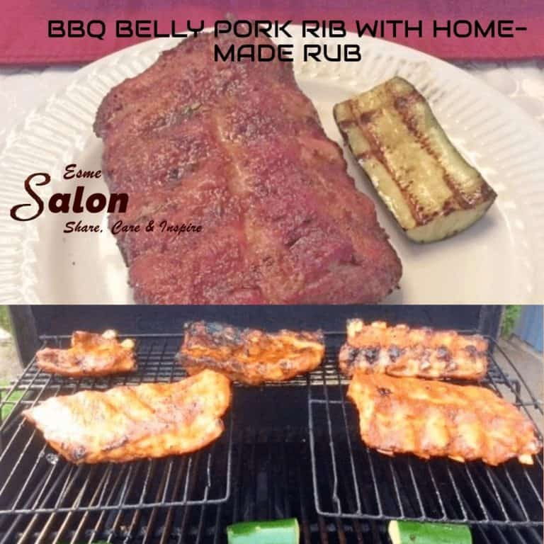 BELLY PORK RIB WITH HOME-MADE RUB AND PREPARED ON THE BBQ WITH ZUCCHINI ON THE SIDE