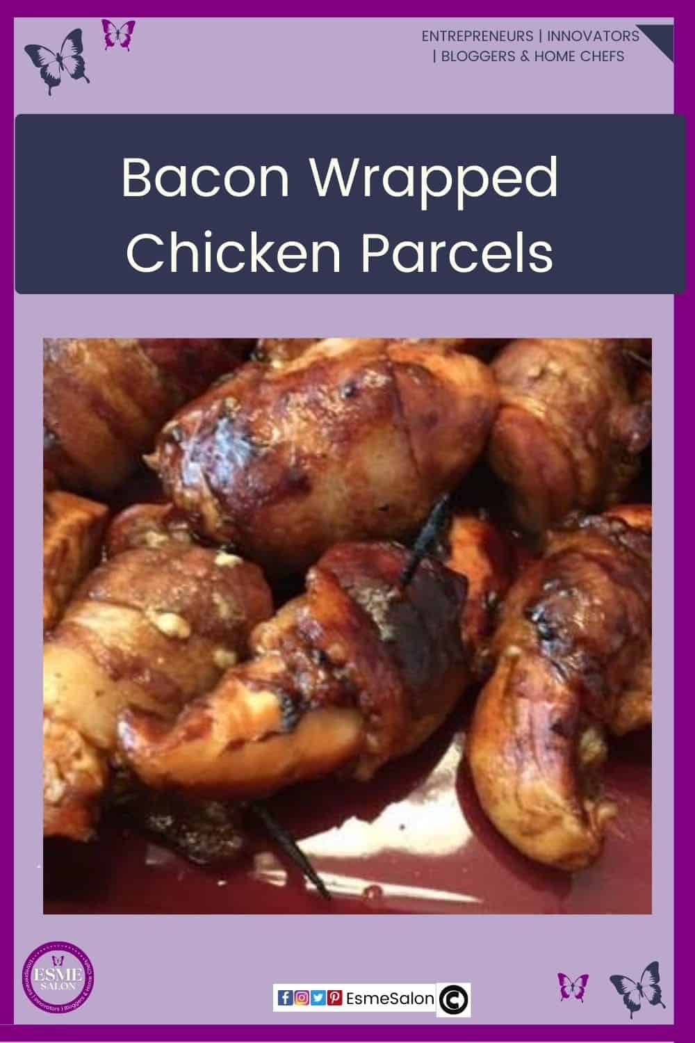 an image of Bacon Wrapped Chicken Parcels in marinade as well as some prepared on the BBQ
