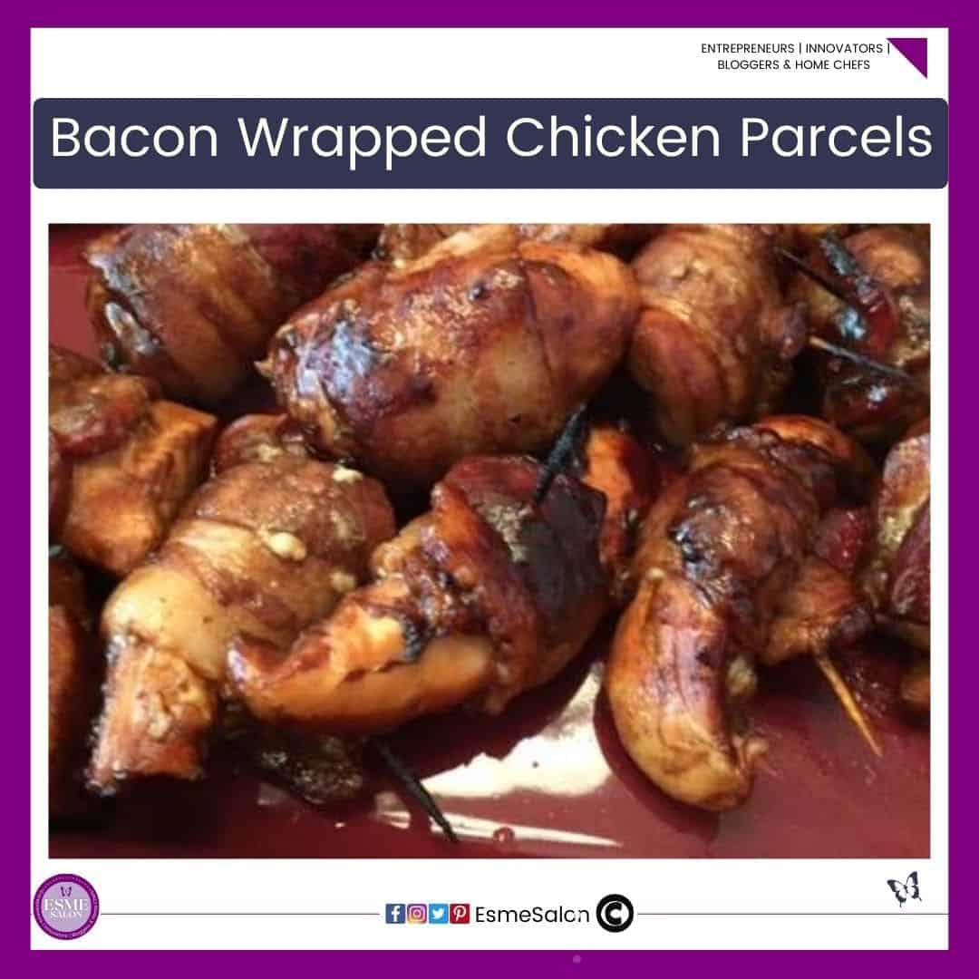 an image of Bacon Wrapped Chicken Parcels in marinade as well as some prepared on the BBQ