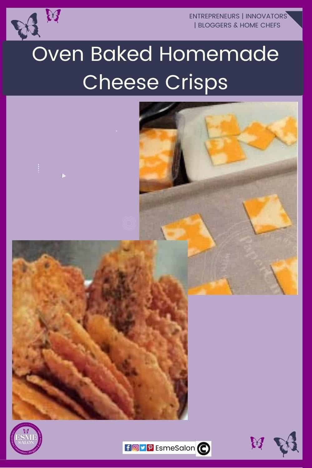 an image of cut marble cheese cubes and a bowl of Oven Baked Homemade Baked Cheese Crisps