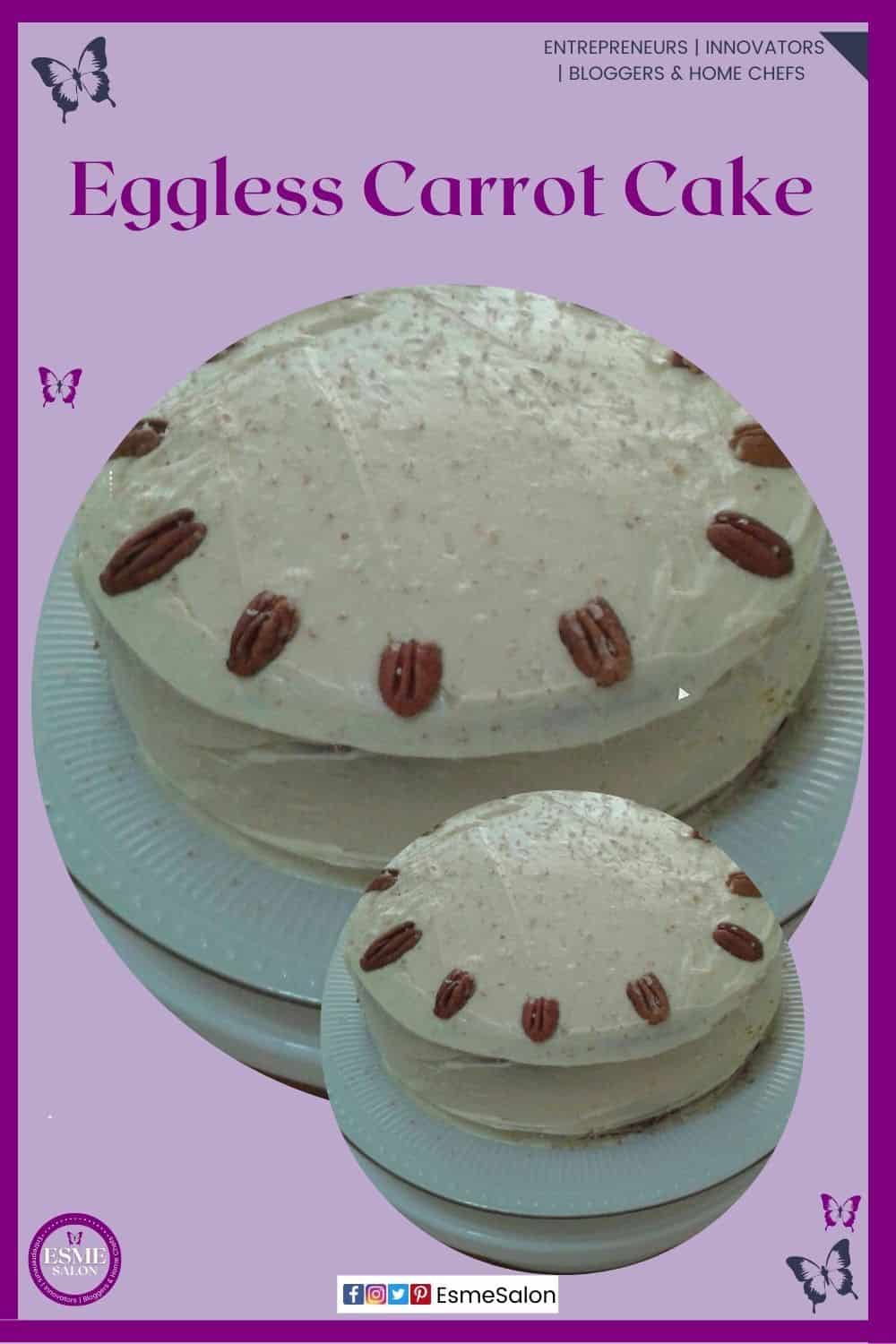 an image of a round Eggless Carrot Cake with pecan nuts