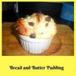 Bread and Butter Pudding made of leftover bread in a ramekin dish