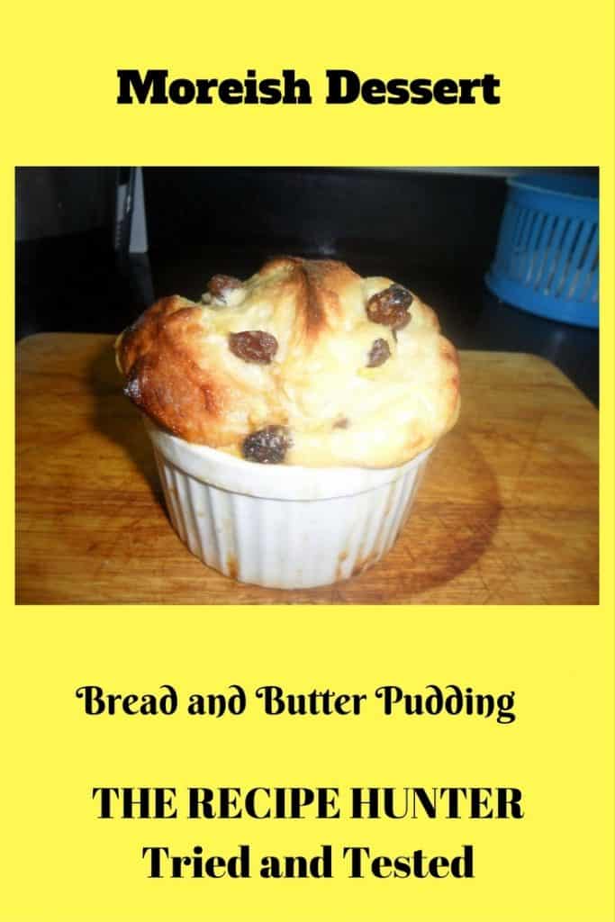 Bread and Butter Pudding made of leftover bread in a ramekin dish