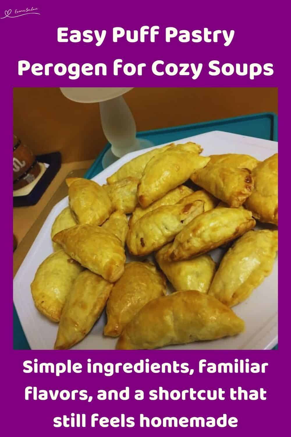 An image of a white plate filled with Easy Puff Pastry Perogen