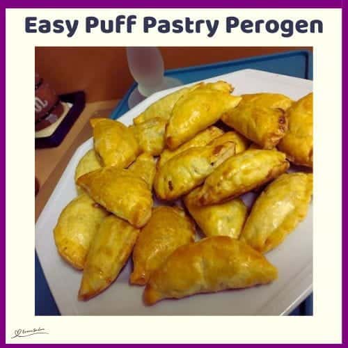 An image of a white plate filled with Easy Puff Pastry Perogen