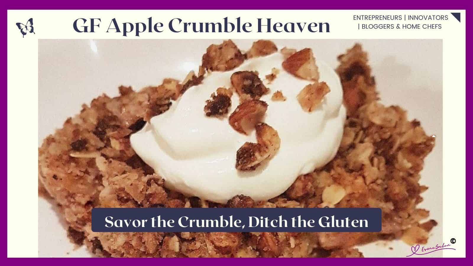 an image of a block of Gluten-free Apple Crumble with a dollop of cream
