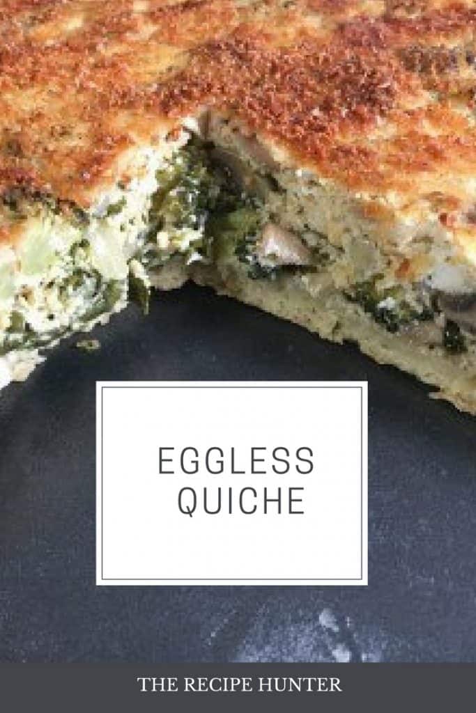 An Eggless Veggies Quiche made with paneer, cheddar cheese and mushrooms
