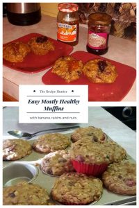 Muffins plated on two red plates with jams on the side