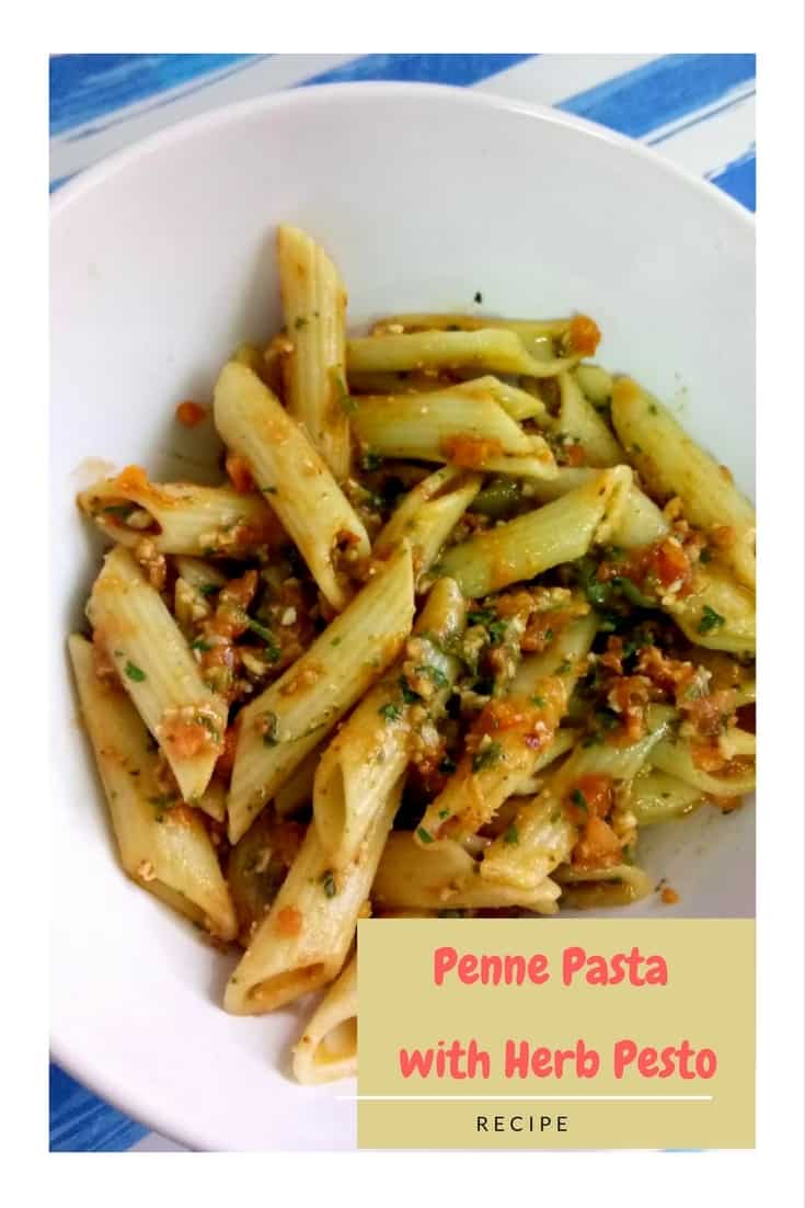 Penne Pasta with Herb Pesto.