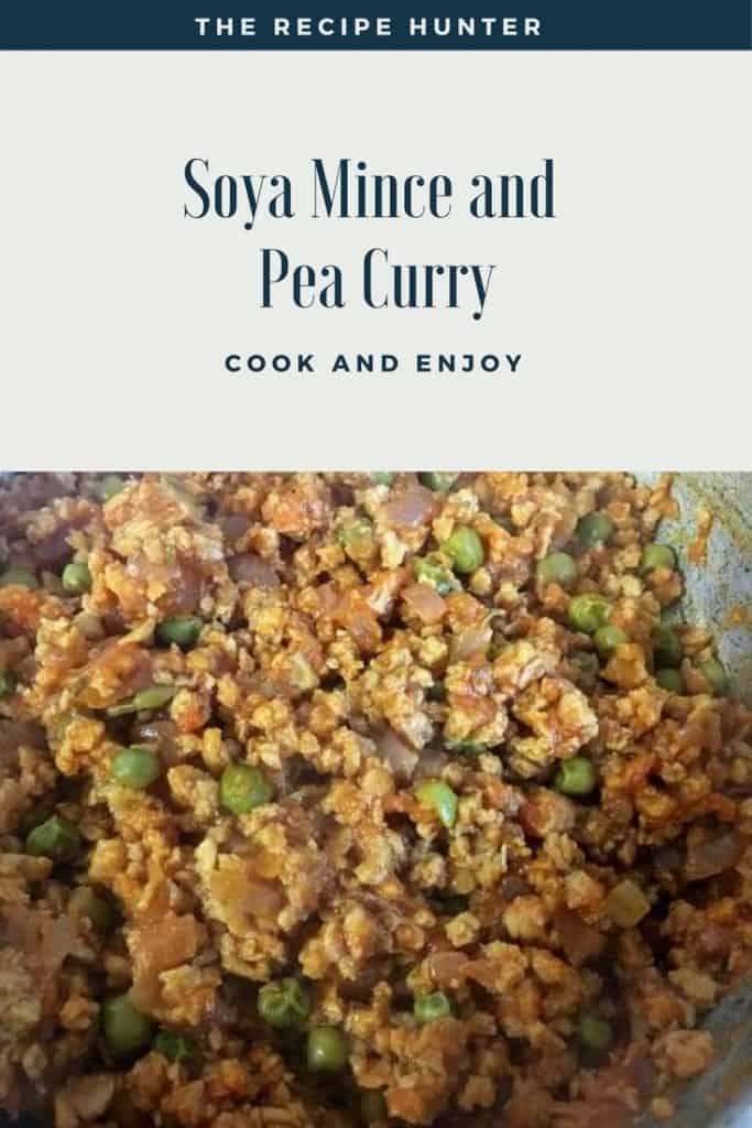 Soya Mince and Pea Curry with onions served in a white bowl