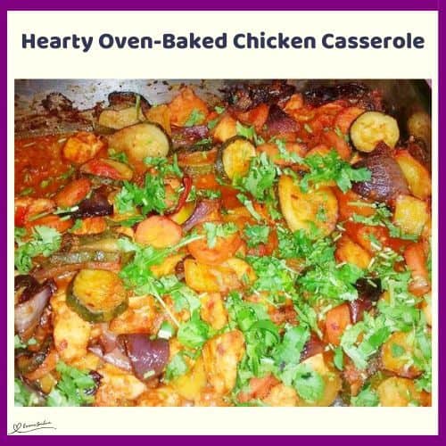 an image of Hearty Oven-Baked Chicken Casserole with veggies and riced