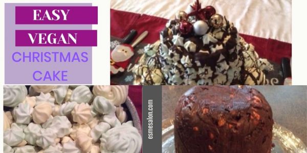 Vegan meringues in light pastel colors, with a vegan chocolate fruit cake ready for decoration