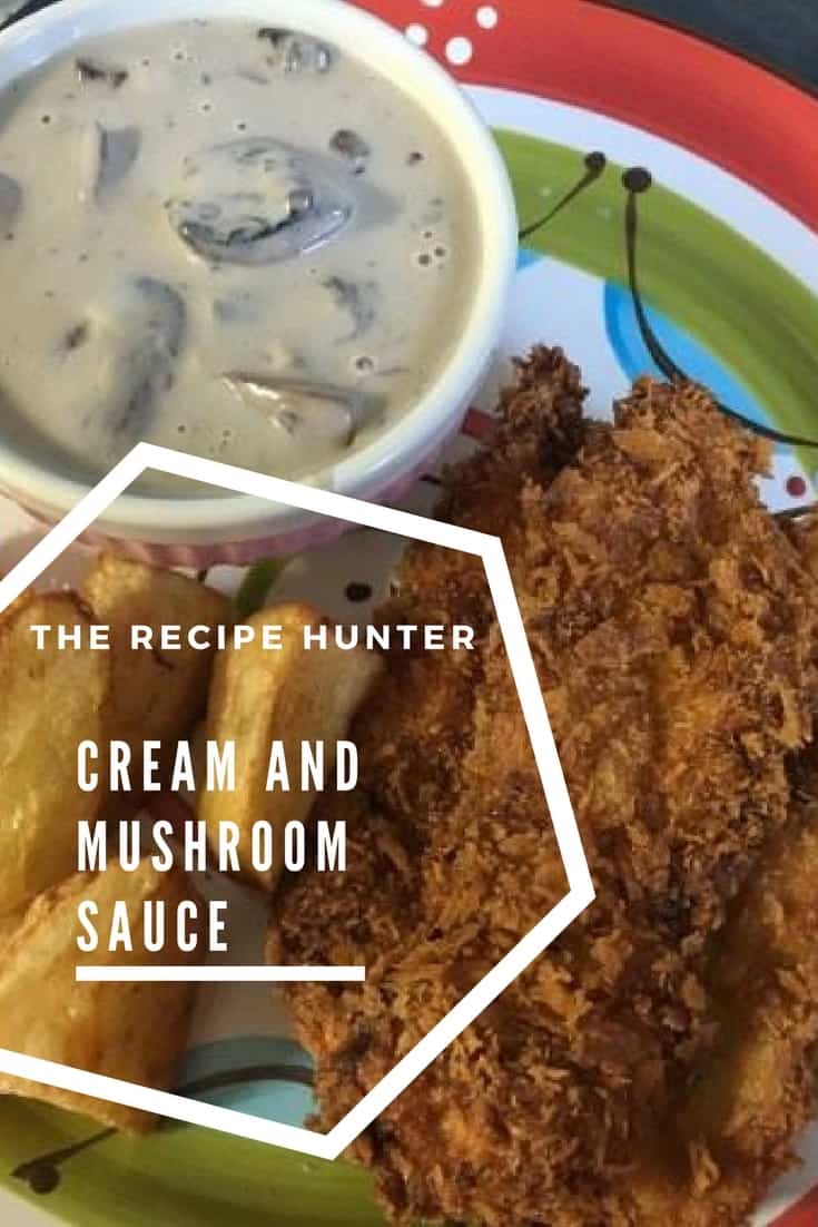 Cheese and Mushroom Sauce served with crispy chicken and fries