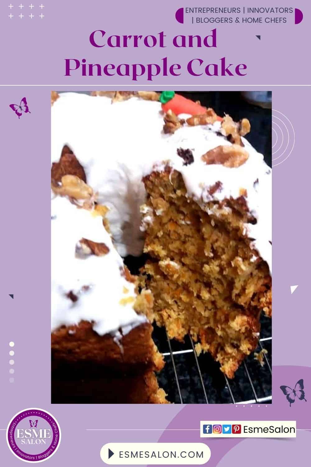 Carrot and Pineapple Cake with cream cheese and nut topping