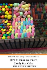 Candy Box Cake segmented in 4 with different candies in each square