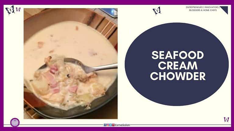 an image of a single brown soup bowl with Seafood Cream Chowder