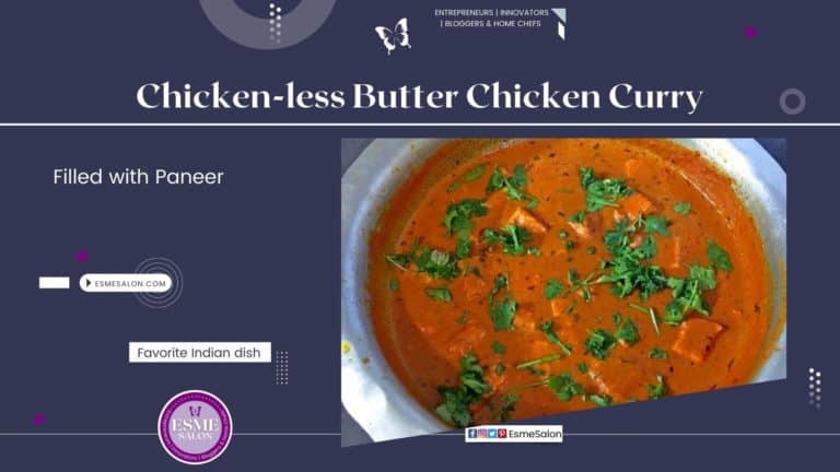 An image of a enamel dish filled with Chicken-less Butter Chicken Curry