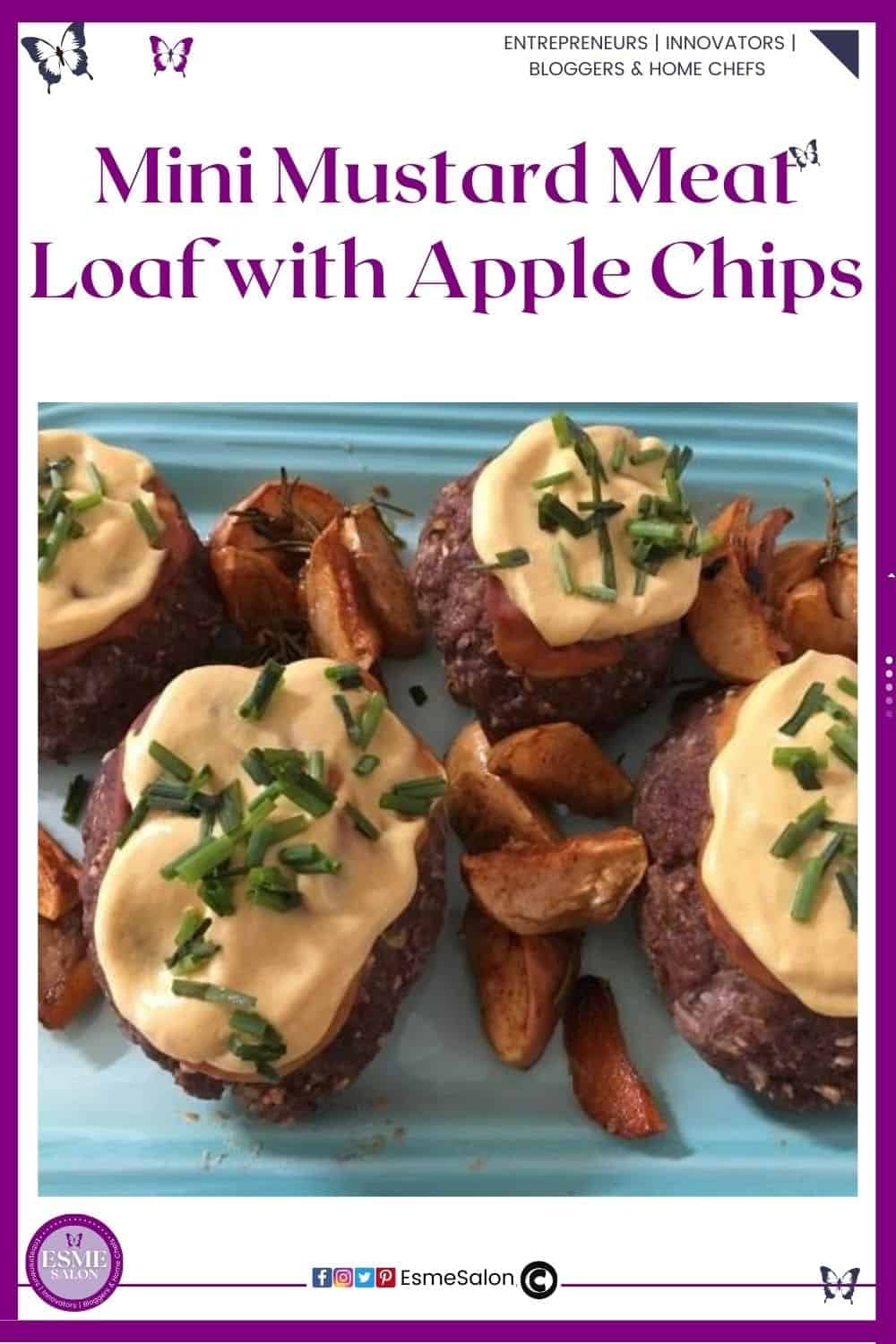 an image of a Mini Mustard Meat Loaf with Apple Chips placed on top of meat with mustard topping