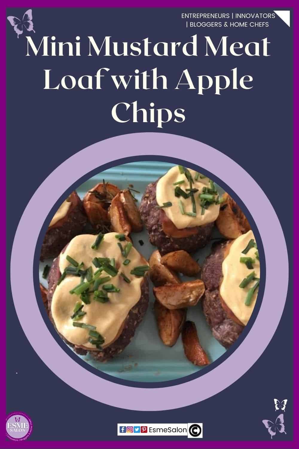 an image of a Mini Mustard Meat Loaf with Apple Chips placed on top of meat with mustard topping