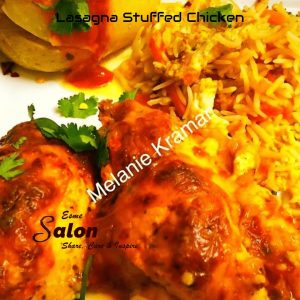 Lasagna Stuffed Chicken smothered in cheese sauce