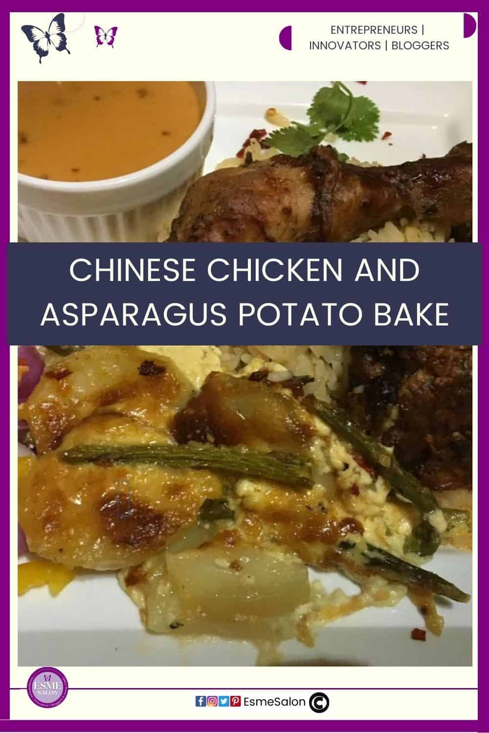 an image of Air fried Chinese Chicken and Asparagus Potato Bake