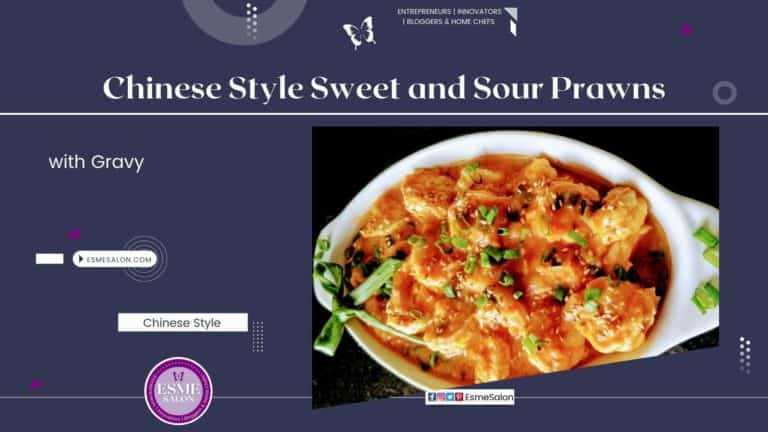 An image of a boat shaped dish with Chinese Style Sweet and Sour Prawns with gravy