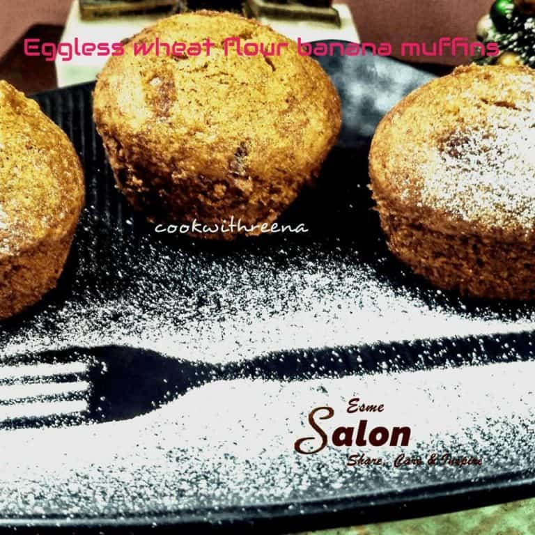 Eggless wheat flour banana muffins
