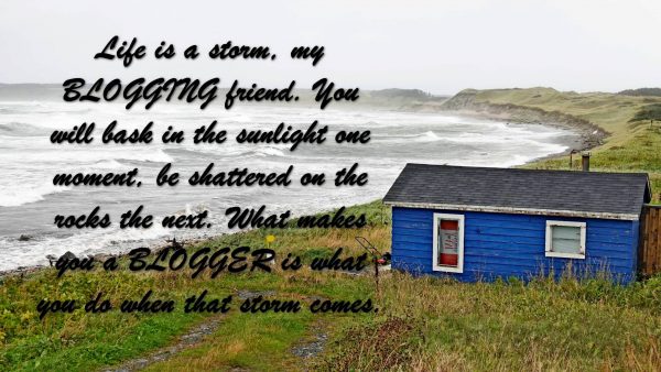 Life is a storm, my BLOGGING friend. You will bask in the sunlight one moment, be shattered on the rocks the next. What makes you a BLOGGER is what you do when that storm comes.