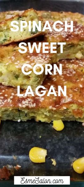 Spinach Sweet Corn Lagan slices with sesame seed topping