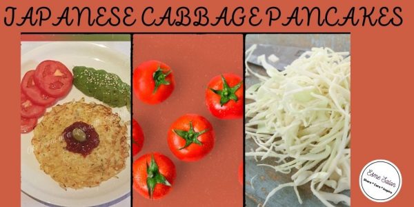 Japanese Cabbage Pancake with sliced tomato