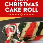 White Cake Mix used with create red, white and green Christmas cake roll with Whipped Vanilla Frosting in the roll