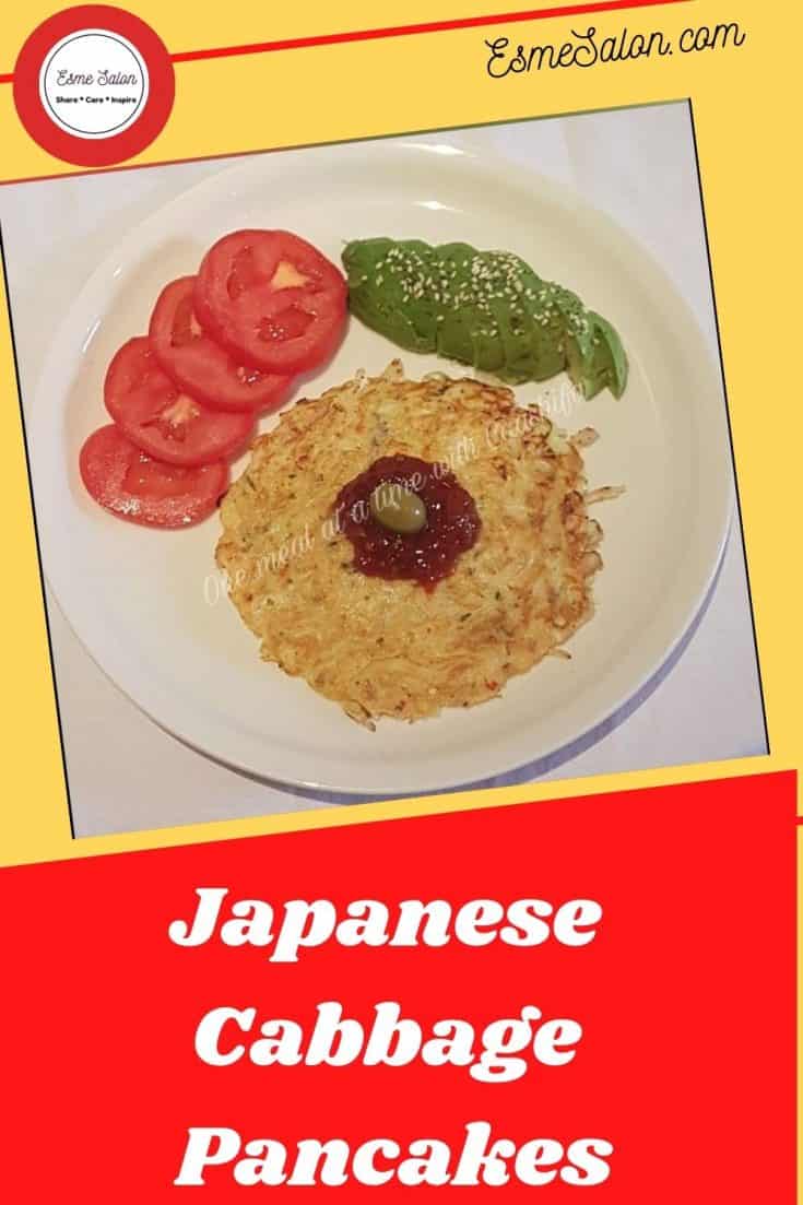 Japanese Cabbage Pancake with sliced tomato