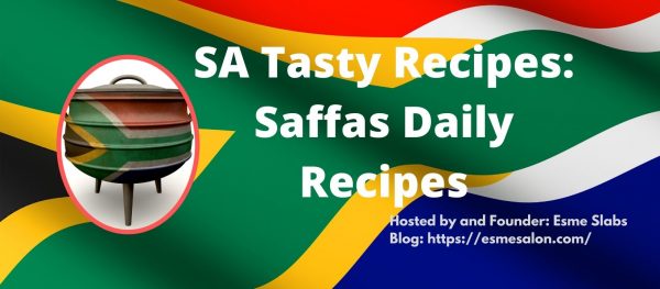 SA Tasty Recipes logo, with the SA flag colors and an iron pot
