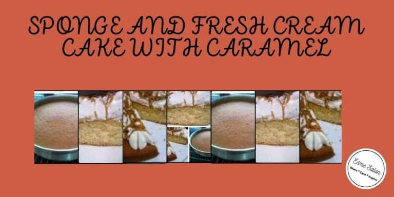 Sponge in baking pan as well as sliced with Fresh Cream Cake with Caramel