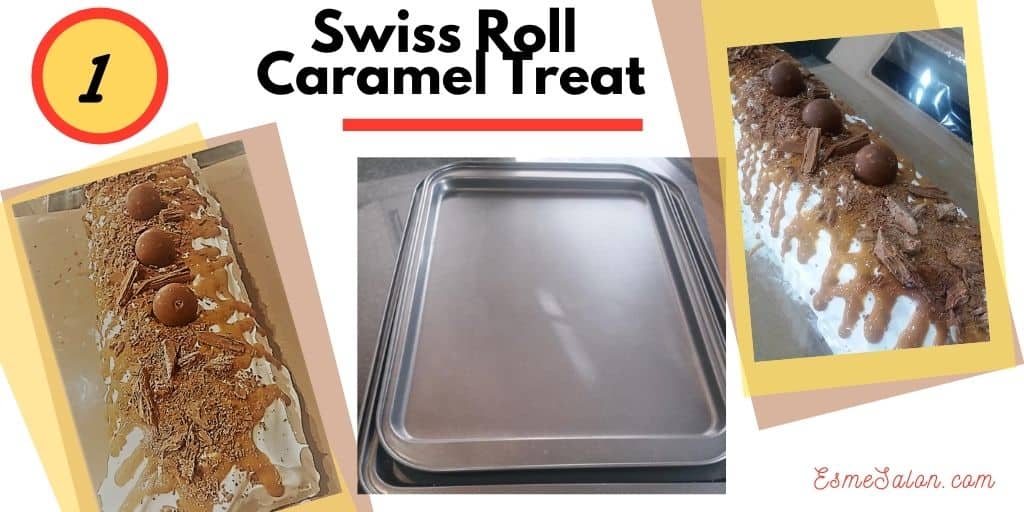 Caramel swiss roll with chocolate topping