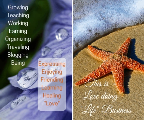 Star fish on sea shore and raindrops on diagram with Love doing Life Business